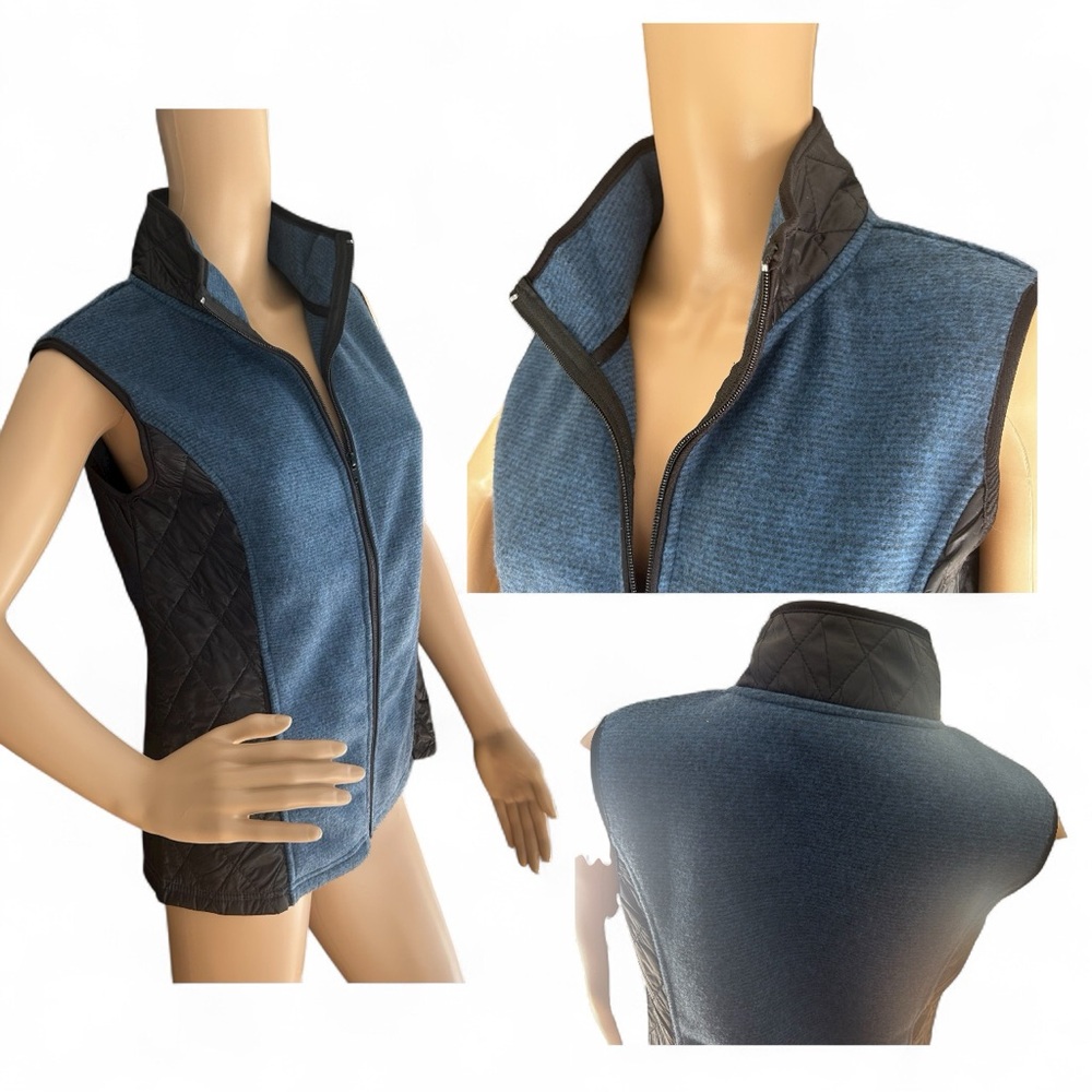 Venario Blue Quilted Panel Zip Vest Women’s Medium – Mixed Fabric Contrast